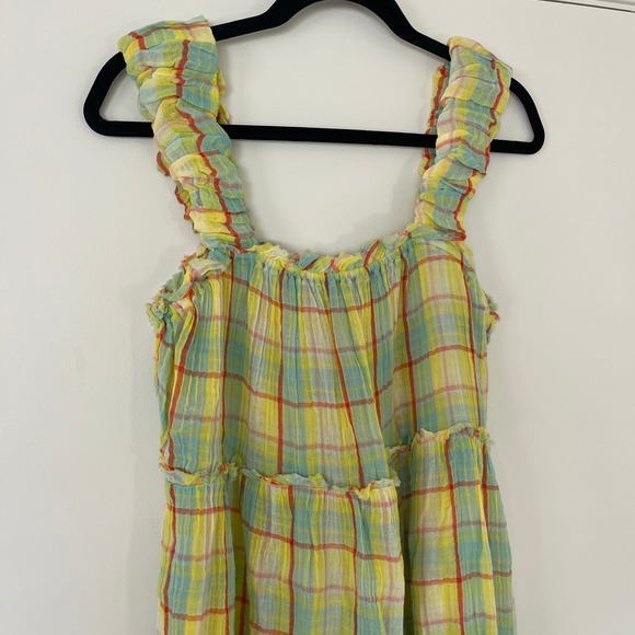 Anthropologie NWT‎ Tiered Plaid Ruffle Mini Dress Yellow Women's Size XS Summer - Picture 3 of 10